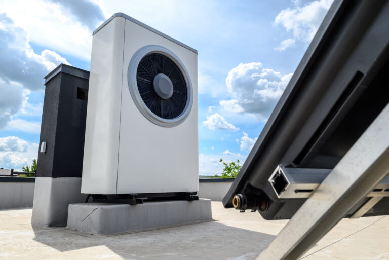 heat pump and solar collector on the roof